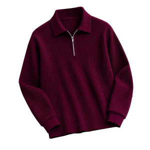 Men's Cotton Blend Rib Knit Textured Full Sleeve Polo T-Shirt