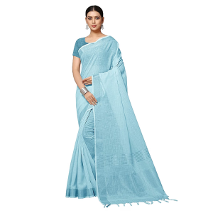 Women's Jacquard Linen Saree With Unstitched Blouse Piece