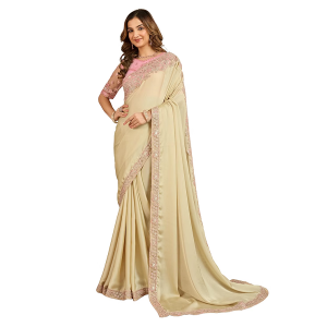 Women's Satin Embroidery With Sequence Work Saree with Unstitch Blouse Piece For Women