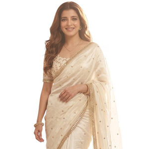 Space Sattin Multi Sequence Full Worked Saree With Original Mirror Lace & Havey Sequence Full Worked Unstitched Blouse Piece