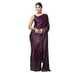 Women's Satin Silk Hot Fixing Stone Work Saree with Unstitched Blouse