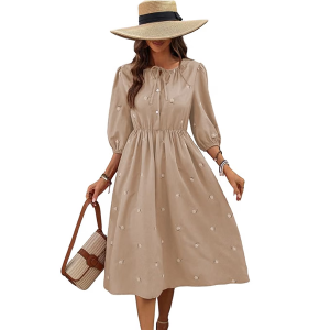 Cotton Blend Women's Casual Dress Mid-Length Maxi Dress for Woman