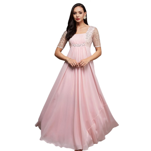 Women's Square Neck Half Sleeve Solid Embellished Maxi Dress