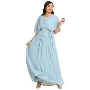 Women's Long Gown for Solid Georgette with Heavy Embroidery and Hand Work Belt with Round Neck Gown