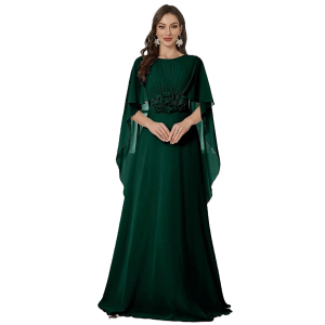 Dress for Women ||Graceful Off-Shoulder Round Neck Shawl Sleeve Handcrafted Floral Embellished Maxi Dress with Elegant