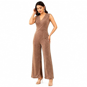 Women's Sparkly Sleeveless V-Neck Wide Leg Jumpsuit – Elegant Glitter Evening Party Outfit