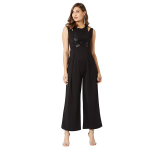 Women's Halter Neck Sleeveless Solid Wide Leg Sequin Paneled Regular Length Jumpsuit