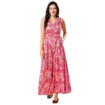 Women's Abstract Print Sleeveless V-Neck Full Length 100% Viscose Fusion Wear Jumpsuit