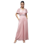 Women's Georgette V-Neck Cape Solid Layered Regular Jumpsuit