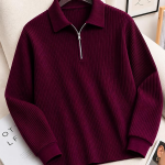 Men's Cotton Blend Rib Knit Textured Full Sleeve Polo T-Shirt
