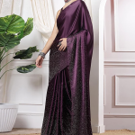 Women's Satin Silk Hot Fixing Stone Work Saree with Unstitched Blouse