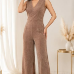 Women's Sparkly Sleeveless V-Neck Wide Leg Jumpsuit – Elegant Glitter Evening Party Outfit