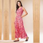 Women's Abstract Print Sleeveless V-Neck Full Length 100% Viscose Fusion Wear Jumpsuit