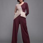 Women's V-Neck Full Sleeve Embellished Asymmetric Regular Length Polyester Jumpsuit with Pockets