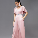 Women's Georgette V-Neck Cape Solid Layered Regular Jumpsuit