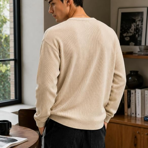 Men's Textured Fabric Solid Half-Open Collar T-Shirt