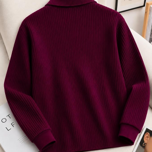 Men's Cotton Blend Rib Knit Textured Full Sleeve Polo T-Shirt