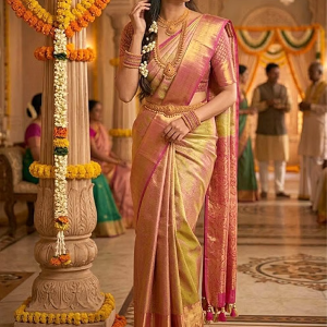 Tissue Silk Saree - Dual Shade Gold
