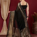 Women's Georgette Foil Printed Lace Work Saree with Unstitched Blouse Piece