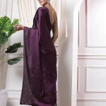 Women's Satin Silk Hot Fixing Stone Work Saree with Unstitched Blouse