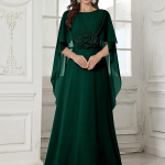 Dress for Women ||Graceful Off-Shoulder Round Neck Shawl Sleeve Handcrafted Floral Embellished Maxi Dress with Elegant