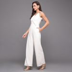 Women's Halter Neck Sleeveless Solid Wide Leg Sequin Paneled Regular Length Jumpsuit