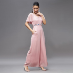 Women's Georgette V-Neck Cape Solid Layered Regular Jumpsuit