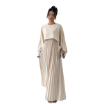 Women’s Solid Pleated Maxi Dress || Modest Long Sleeve Loose Fit Flowy Gown for Casual