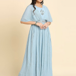 Women's Long Gown for Solid Georgette with Heavy Embroidery and Hand Work Belt with Round Neck Gown