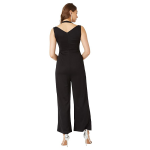 Women's Halter Neck Sleeveless Solid Wide Leg Sequin Paneled Regular Length Jumpsuit