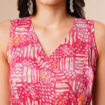 Women's Abstract Print Sleeveless V-Neck Full Length 100% Viscose Fusion Wear Jumpsuit