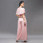Women's Georgette V-Neck Cape Solid Layered Regular Jumpsuit